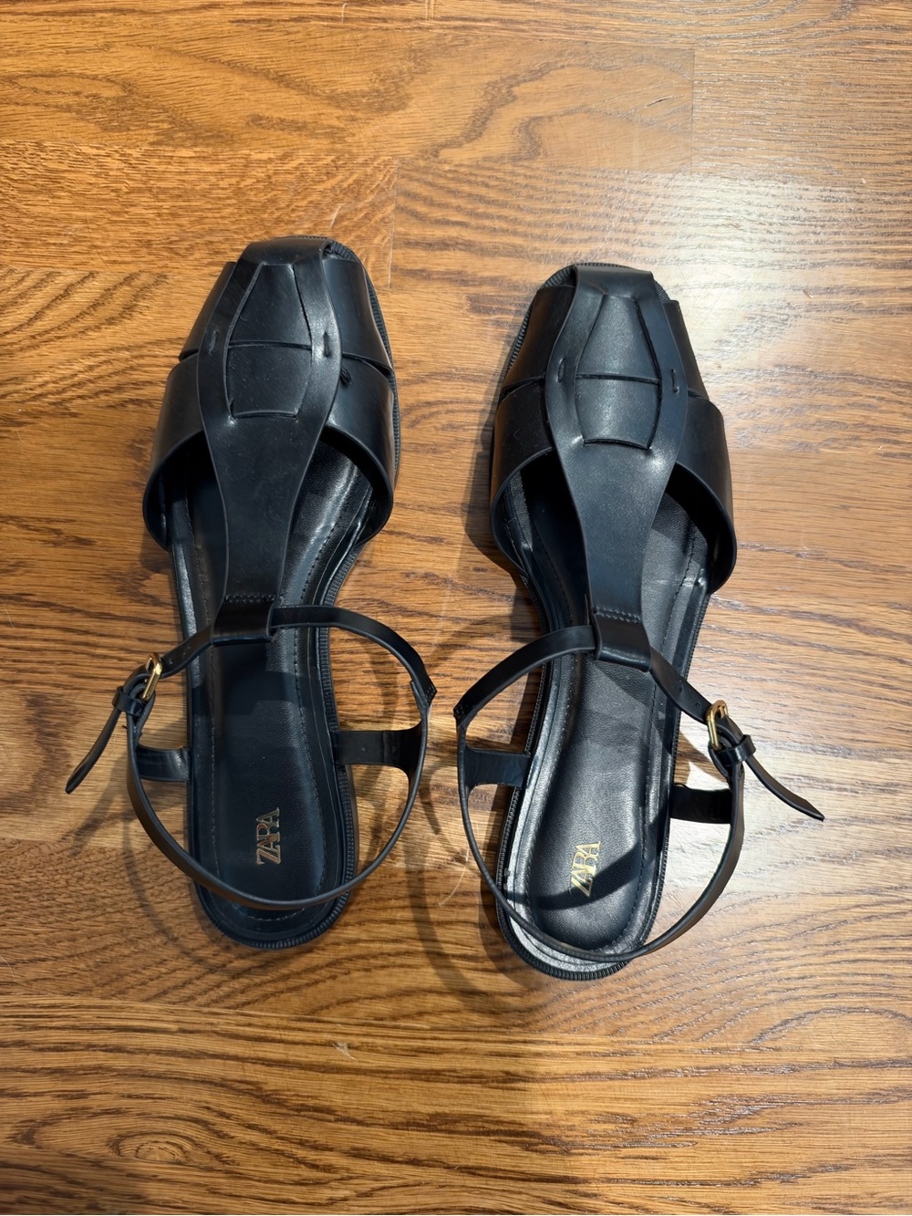 ZARA Black Strappy Closed-Toe Flat Sandals